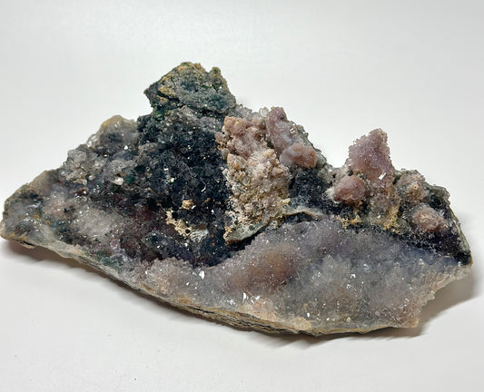 Brazil Green Phantom Quartz with Amethyst Cluster – Natural Mineral Specimen