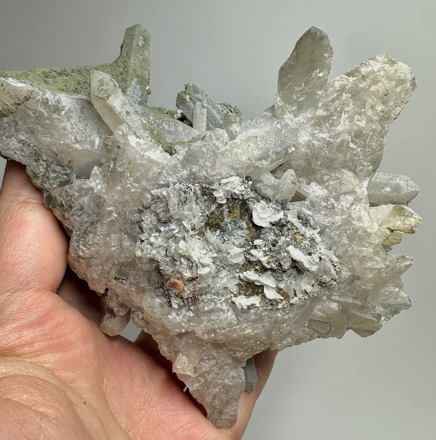 Inner Mongolia High-Temperature Quartz Cluster with Calcite & Chlorite|Rare Chinese Mineral Specimen