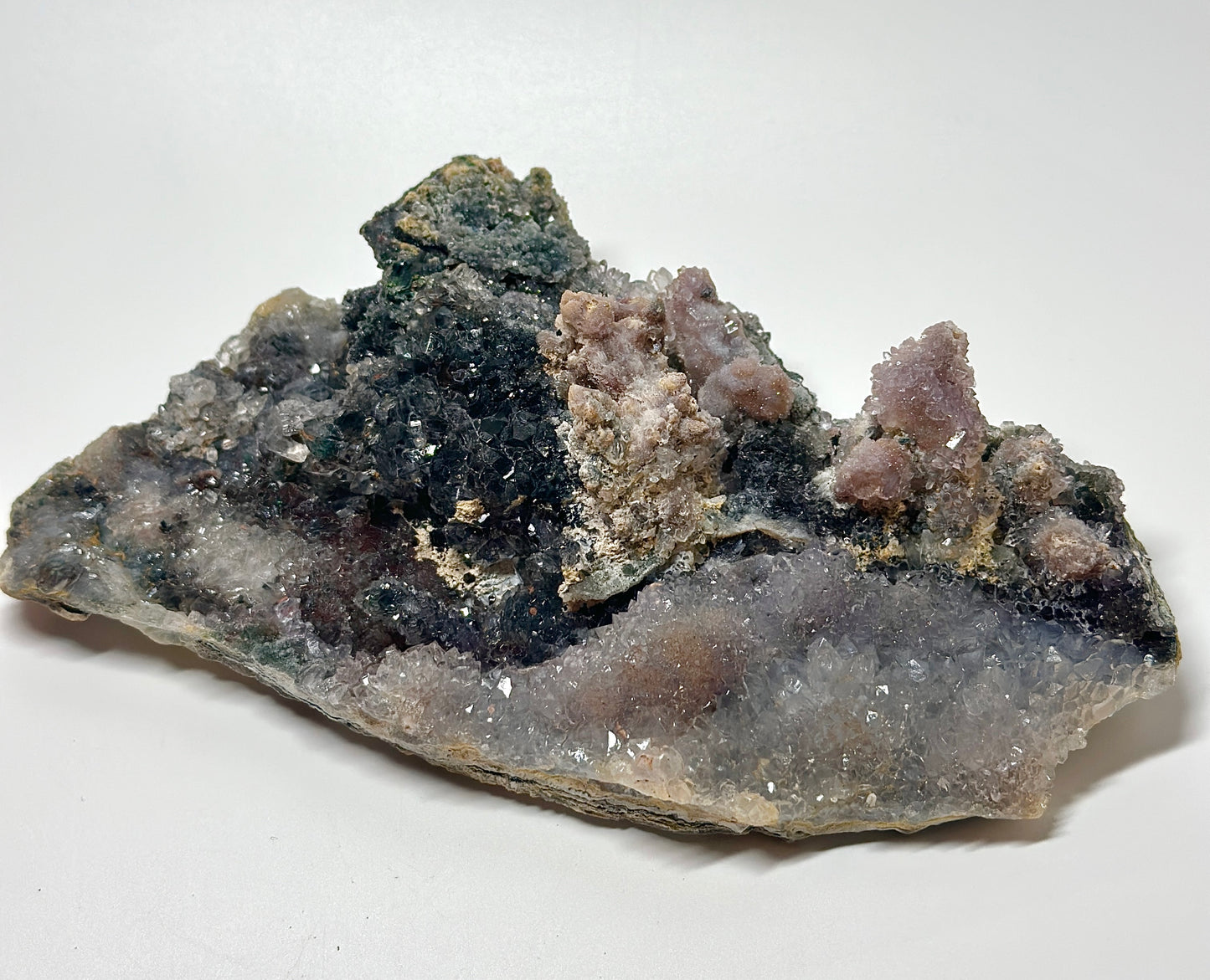 Brazil Green Phantom Quartz with Amethyst Cluster – Natural Mineral Specimen