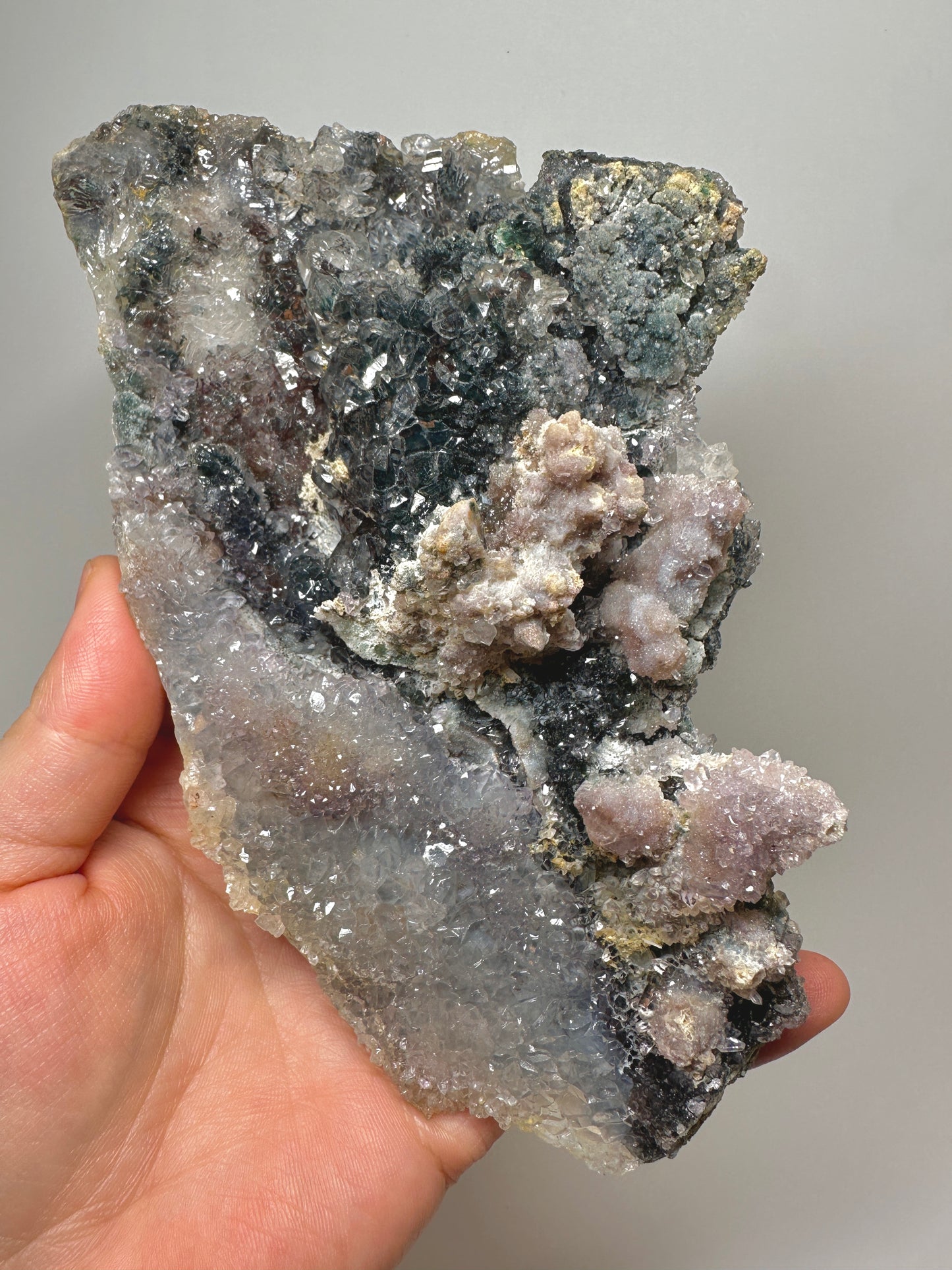 Brazil Green Phantom Quartz with Amethyst Cluster – Natural Mineral Specimen
