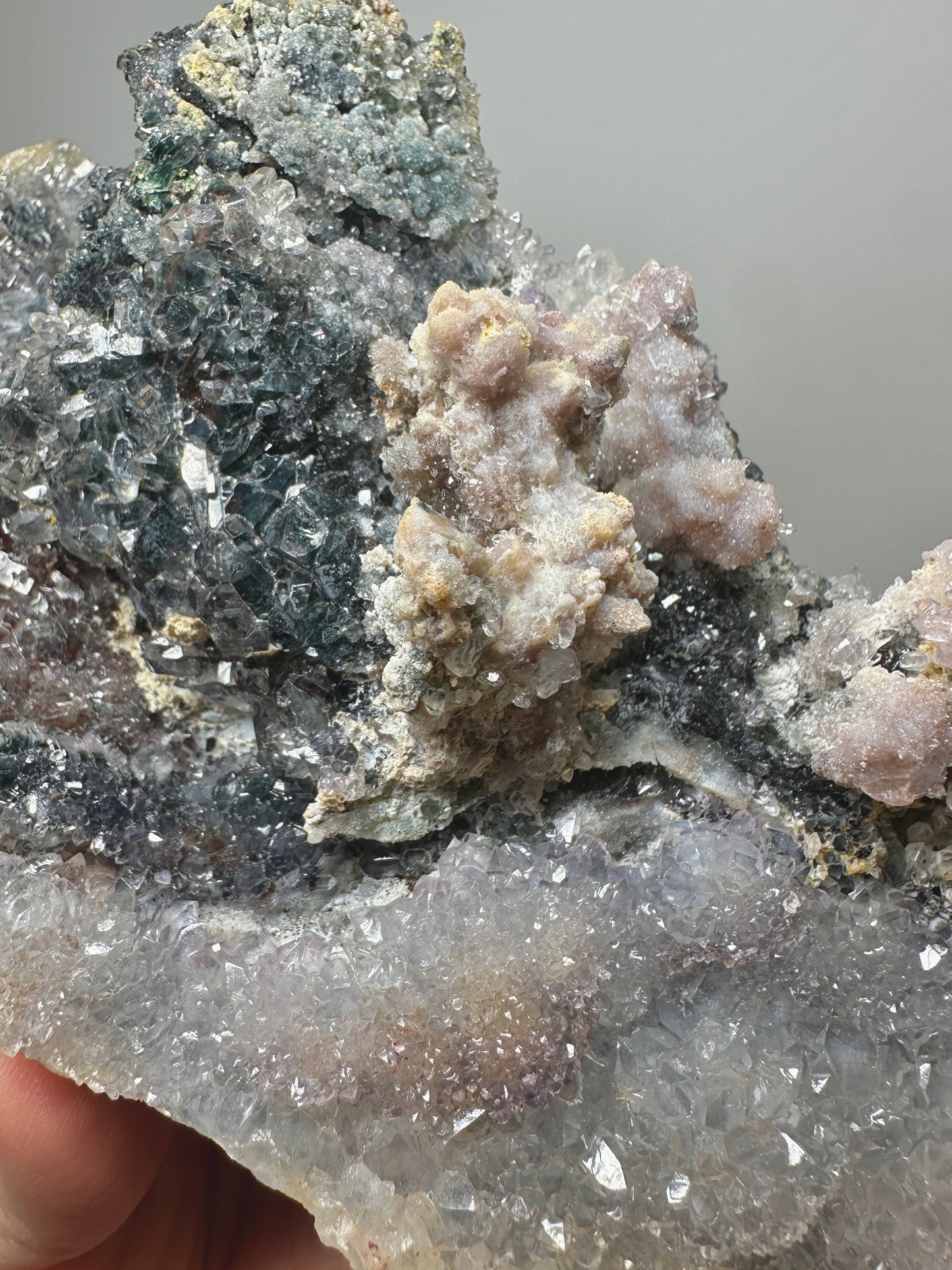 Brazil Green Phantom Quartz with Amethyst Cluster – Natural Mineral Specimen
