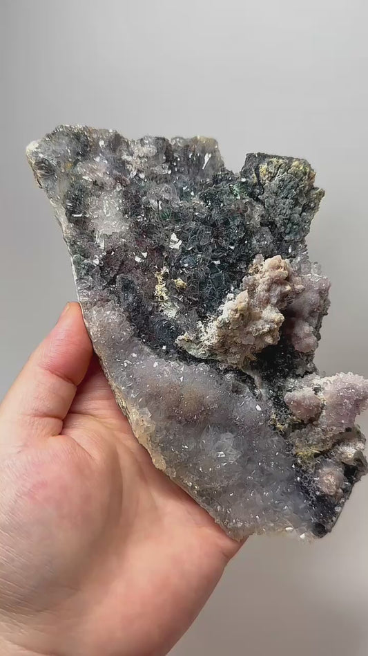 Brazil Green Phantom Quartz with Amethyst Cluster – Natural Mineral Specimen