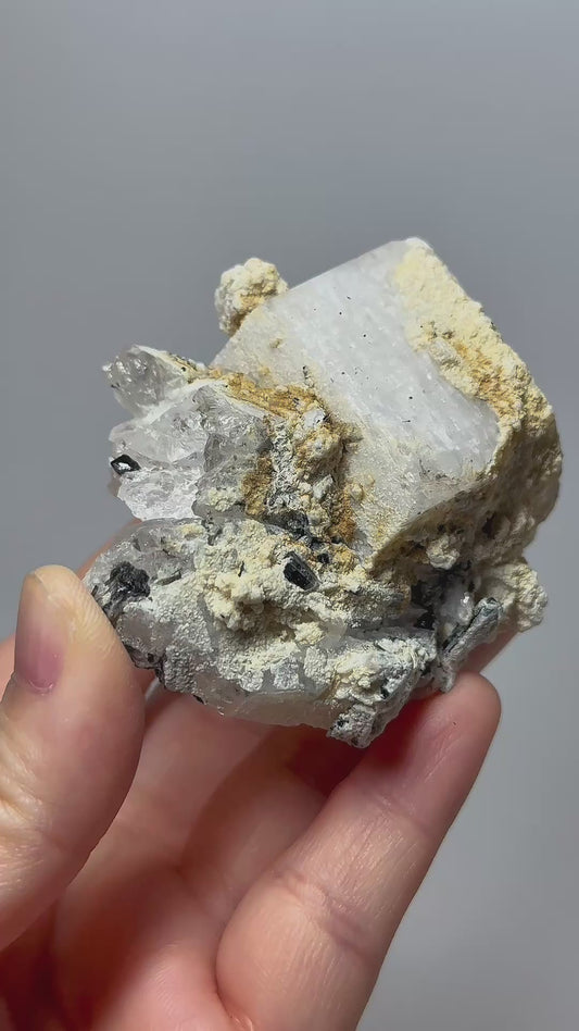 Rare Pakistan Quartz with Feldspar and Black Tourmaline – Natural Mineral Specimen for Collectors and Display