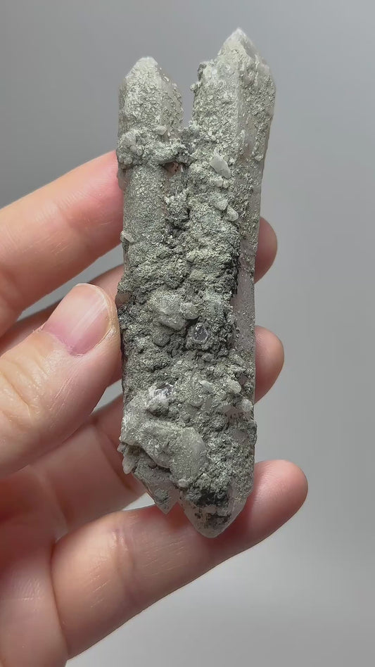 Rare High Temperature Twin Quartz Crystals from Inner Mongolia with Chlorite-Calcite and Specularite – Natural Chinese Mineral Specimen for Collectors and Display