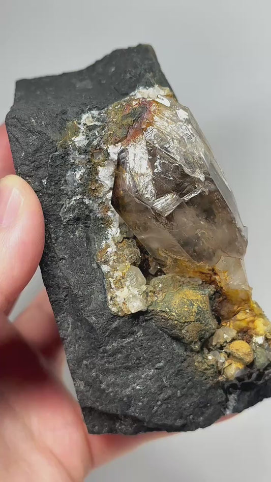 Namibia Elestial Quartz with Enhydro | Natural Quartz Crystal Specimen on Matrix